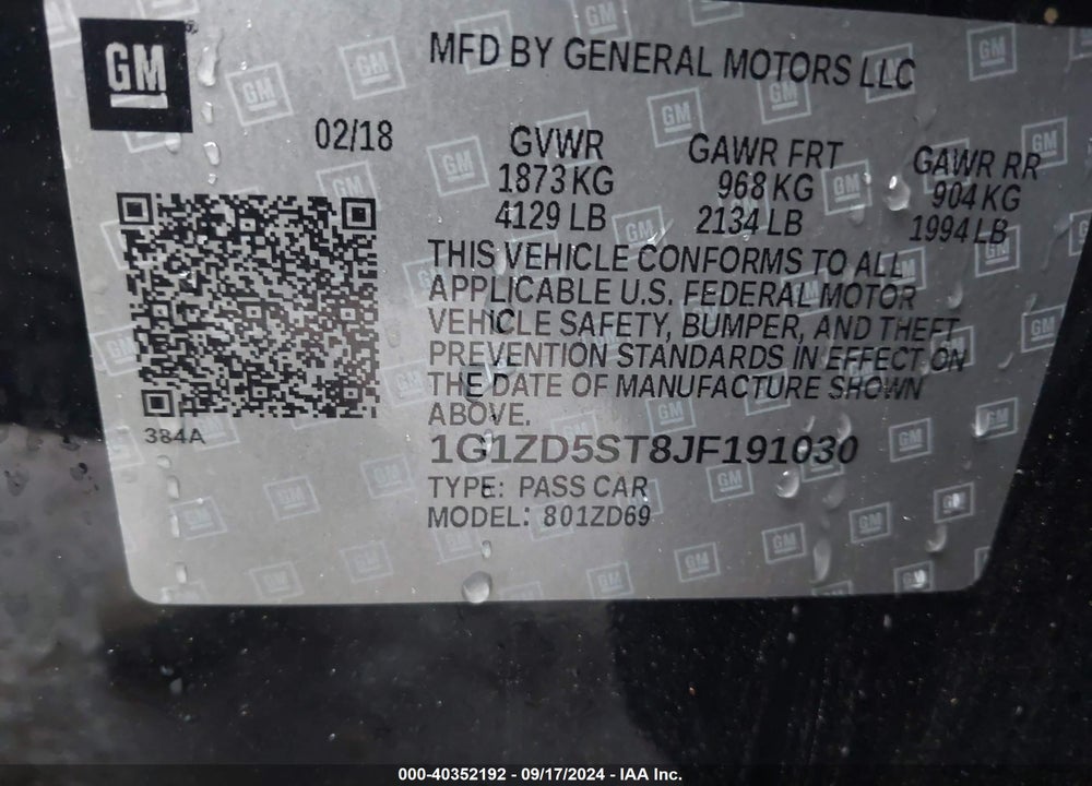 2018 CHEVROLET MALIBU LT VIN: 1G1ZD5ST8JF191030