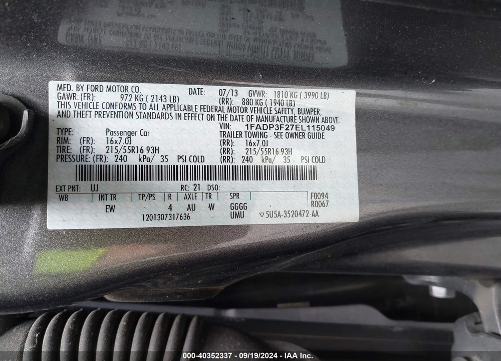 2014 FORD FOCUS SE VIN: 1FADP3F27EL115049