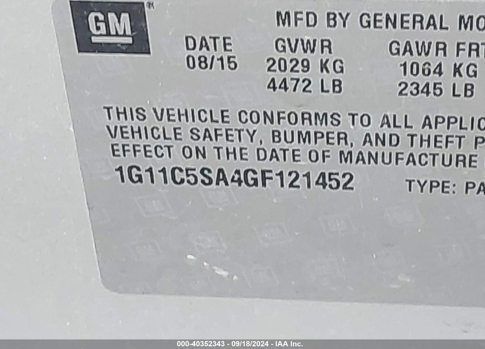 2016 CHEVROLET MALIBU LIMITED LT VIN: 1G11C5SA4GF121452