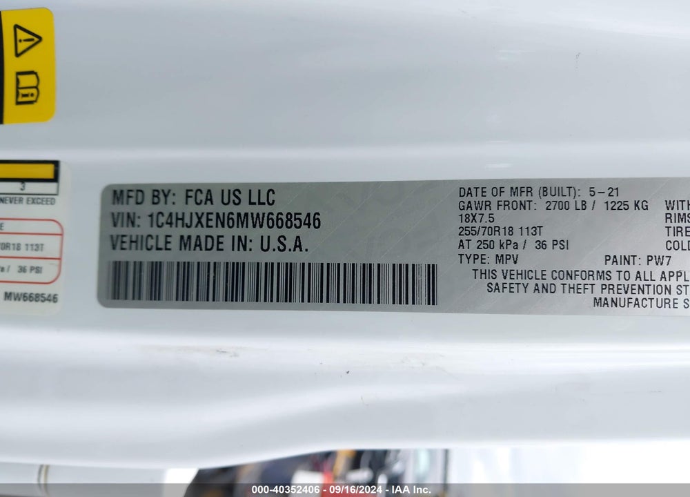 2021 JEEP WRANGLER UNLIMITED SAHARA ALTITUDE 4X4 VIN: 1C4HJXEN6MW668546