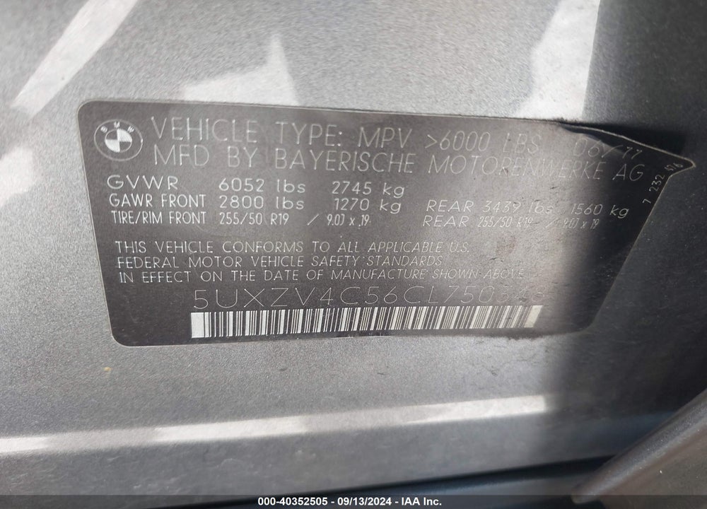 2012 BMW X5 XDRIVE35I/XDRIVE35I PREMIUM/XDRIVE35I SPORT ACTIVITY VIN: 5UXZV4C56CL750348