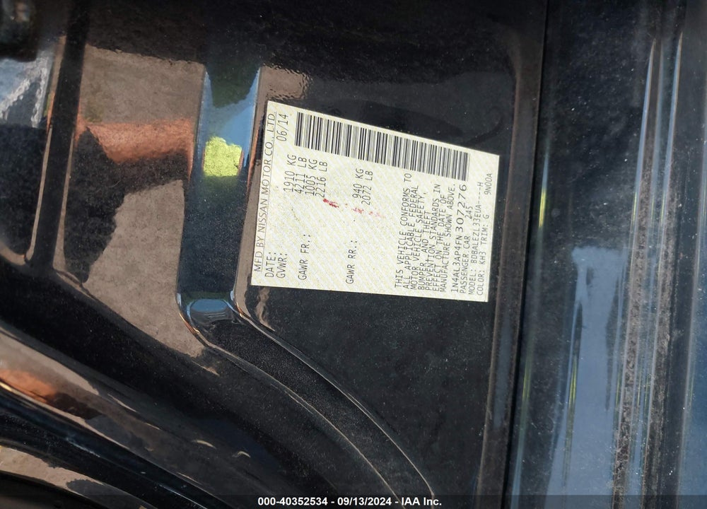 2015 NISSAN ALTIMA 2.5 S VIN: 1N4AL3AP4FN307276