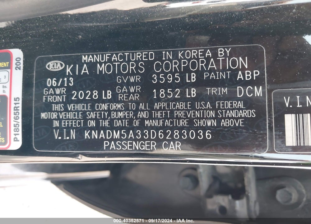 2013 KIA RIO LX VIN: KNADM5A33D6283036