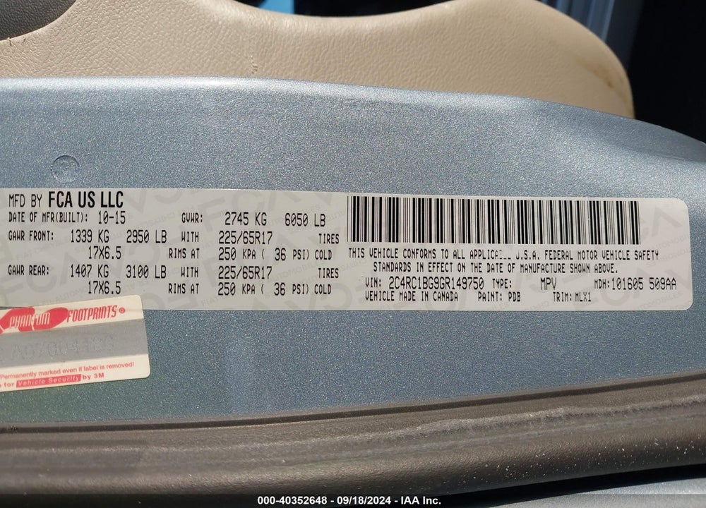 2016 CHRYSLER TOWN & COUNTRY TOURING VIN: 2C4RC1BG9GR149750