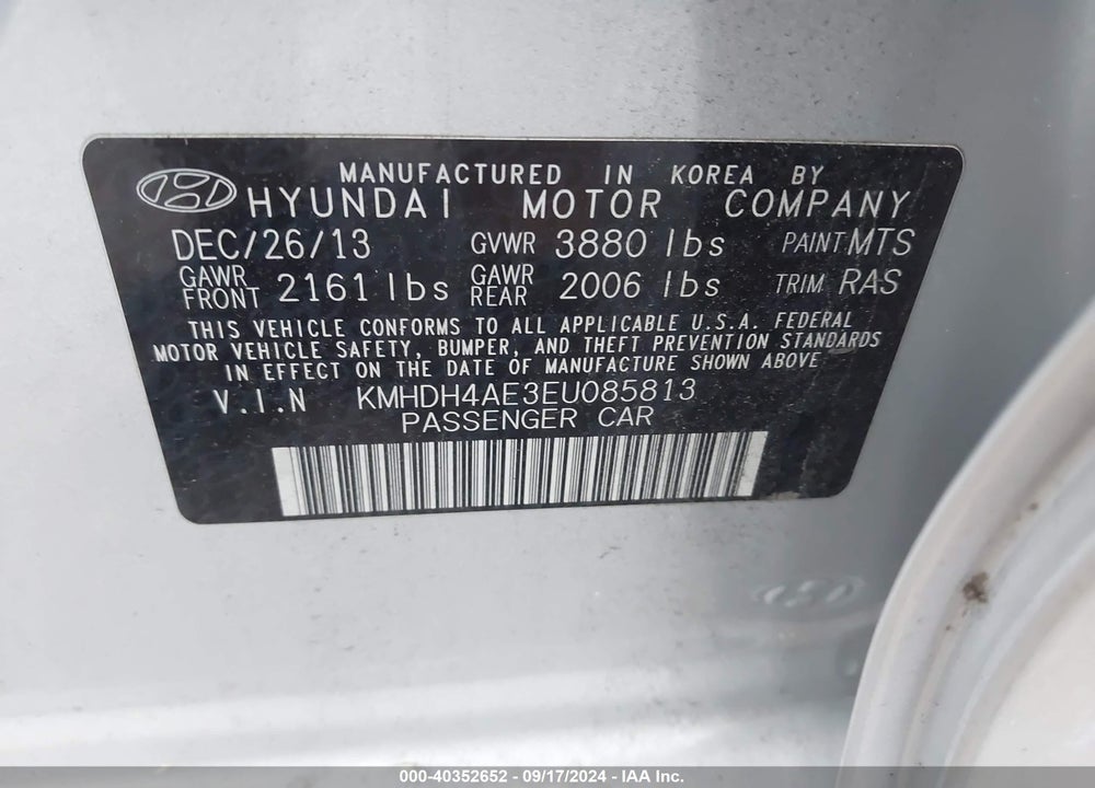 2014 HYUNDAI ELANTRA SE VIN: KMHDH4AE3EU085813