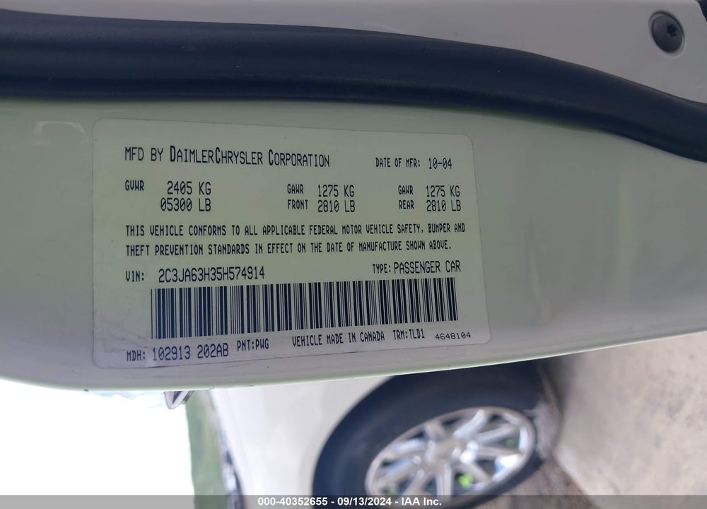 2005 CHRYSLER 300C VIN: 2C3JA63H35H574914