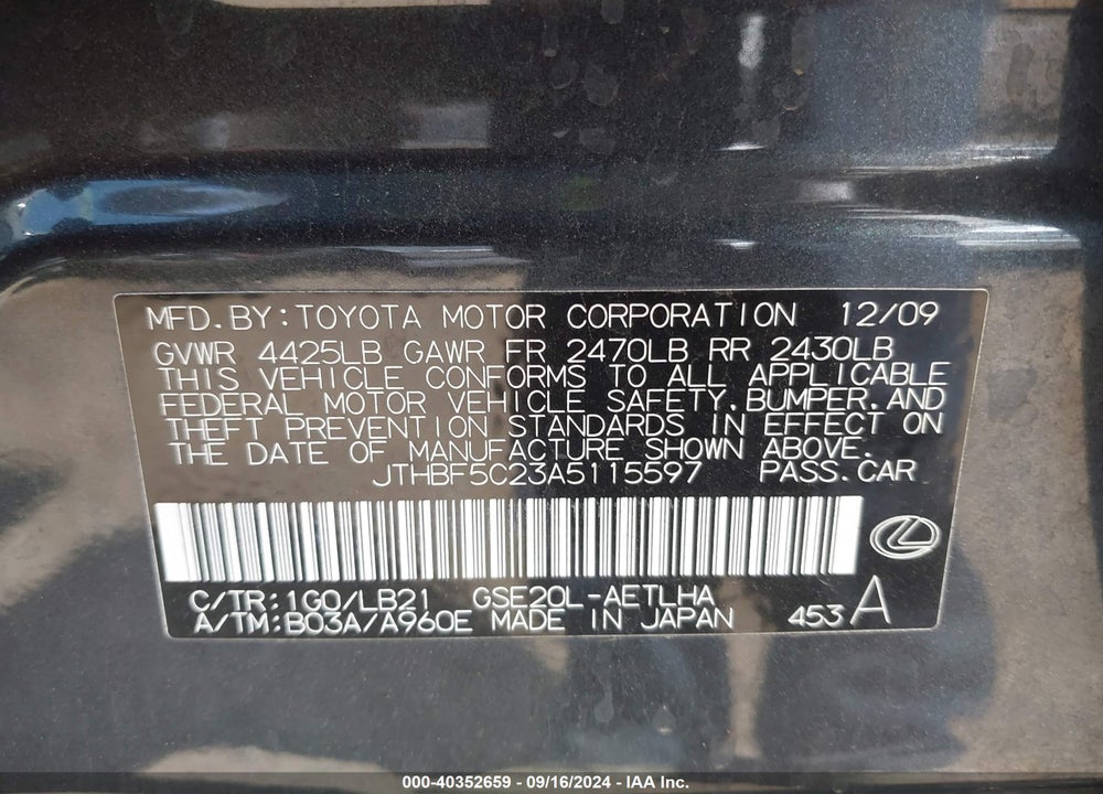 2010 LEXUS IS 250 VIN: JTHBF5C23A5115597