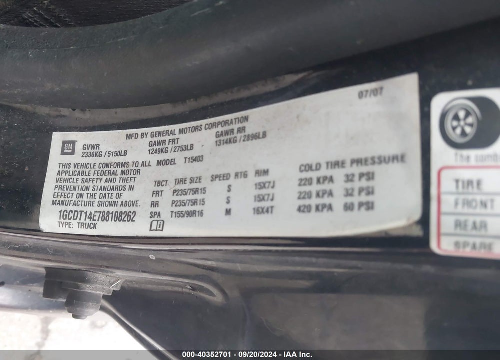 2008 CHEVROLET COLORADO LT VIN: 1GCDT14E788108262