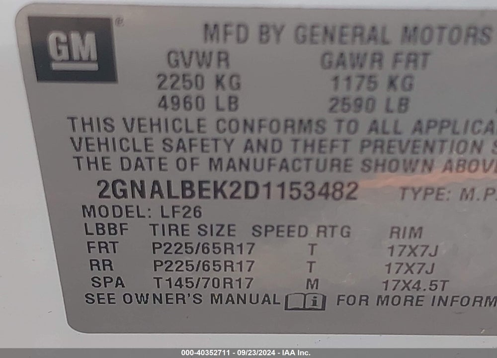 2013 CHEVROLET EQUINOX LS VIN: 2GNALBEK2D1153482