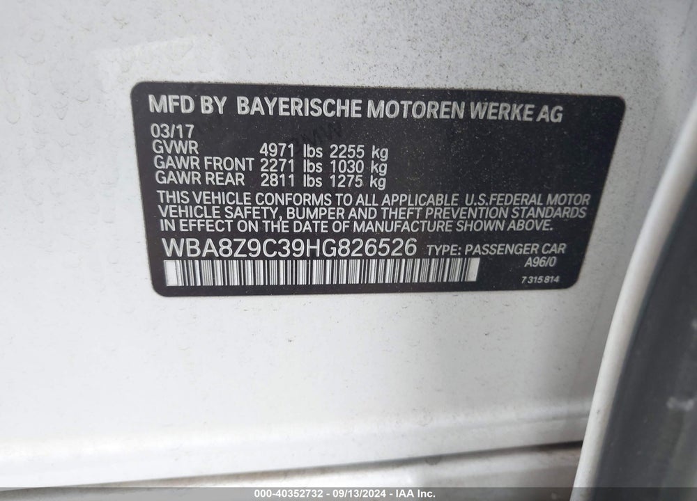 2017 BMW 330I GRAN TURISMO XDRIVE VIN: WBA8Z9C39HG826526