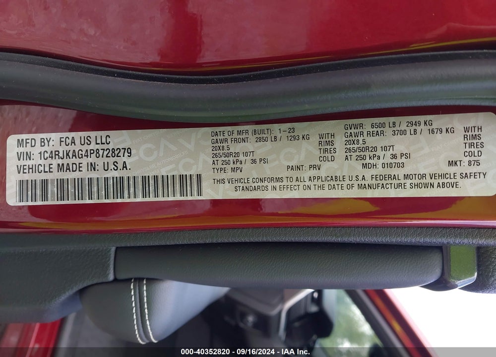 2023 JEEP GRAND CHEROKEE L ALTITUDE 4X4 VIN: 1C4RJKAG4P8728279