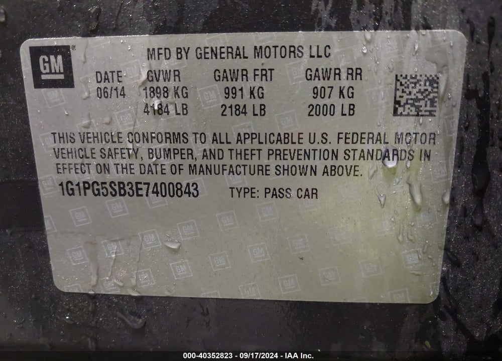 2014 CHEVROLET CRUZE LTZ VIN: 1G1PG5SB3E7400843
