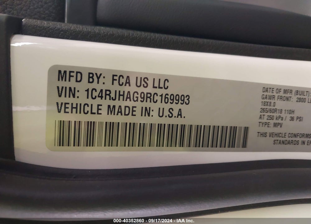 2024 JEEP GRAND CHEROKEE ALTITUDE X 4X4 VIN: 1C4RJHAG9RC169993