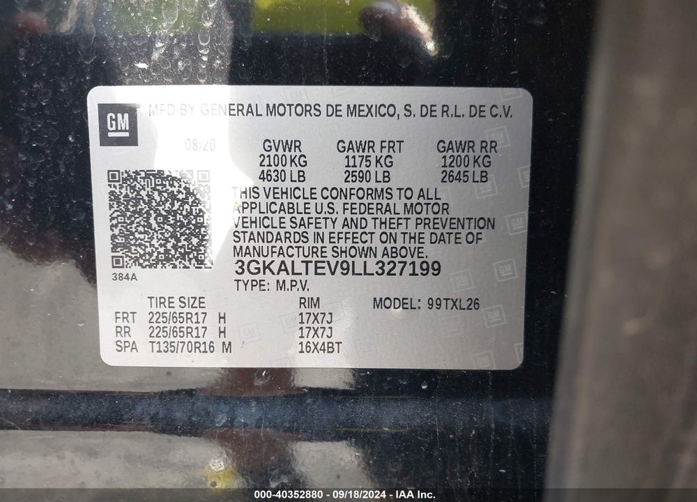 2020 GMC TERRAIN AWD SLE VIN: 3GKALTEV9LL327199