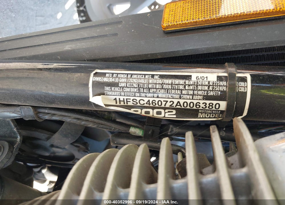 2002 HONDA VTX1800 C VIN: 1HFSC46072A006380