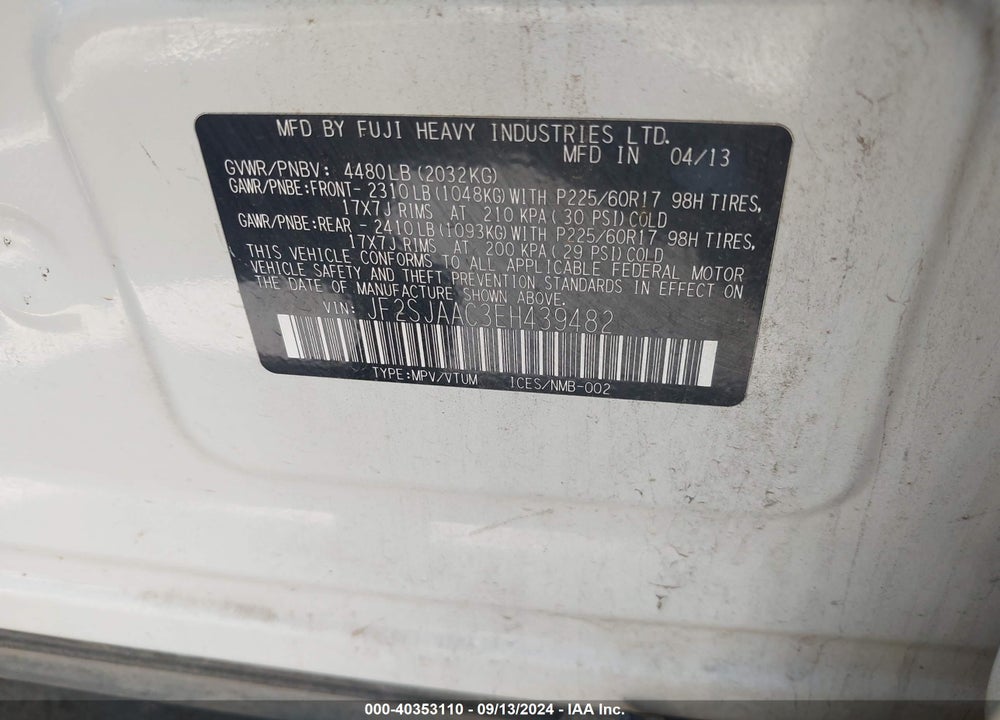 2014 SUBARU FORESTER 2.5I VIN: JF2SJAAC3EH439482