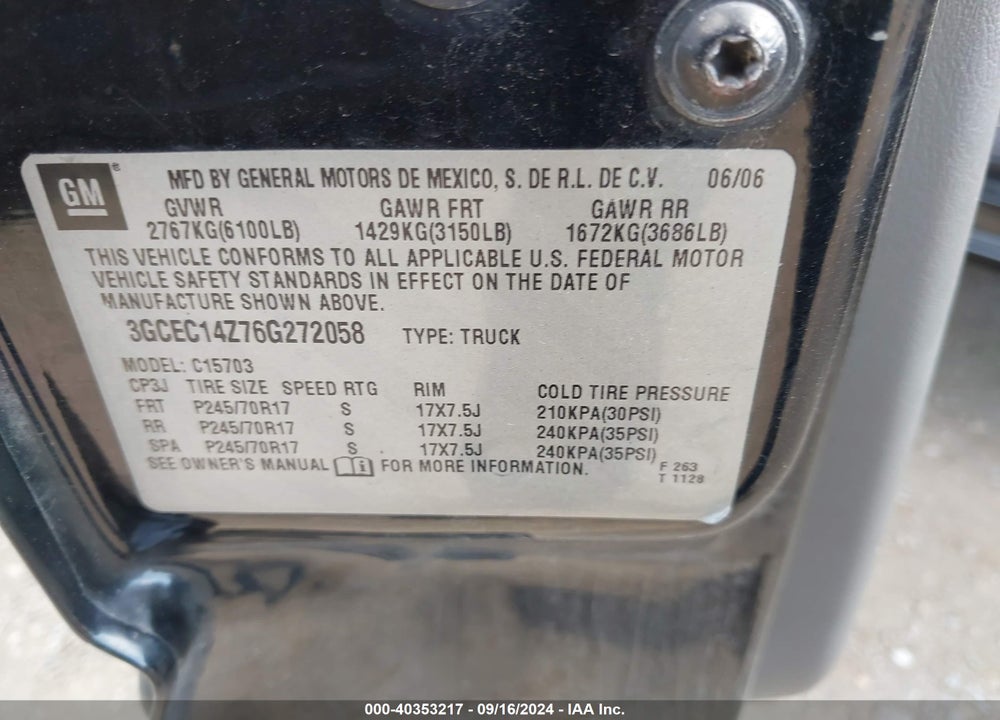 2006 CHEVROLET SILVERADO 1500 LS VIN: 3GCEC14Z76G272058