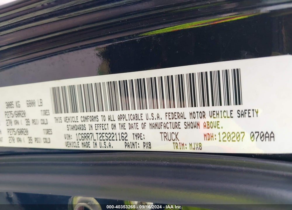 2014 RAM 1500 BIG HORN VIN: 1C6RR7LT2ES221162