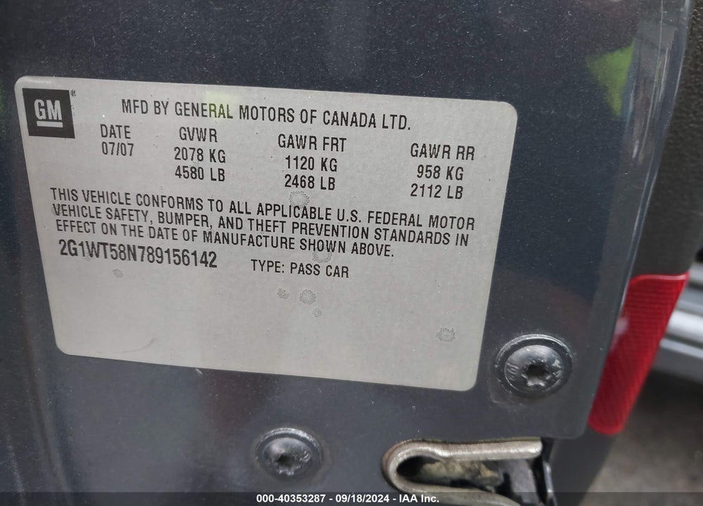 2008 CHEVROLET IMPALA LT VIN: 2G1WT58N789156142