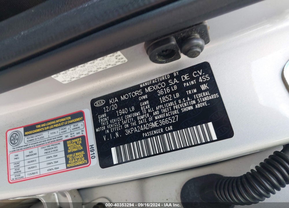 2021 KIA RIO S VIN: 3KPA24AD9ME366527