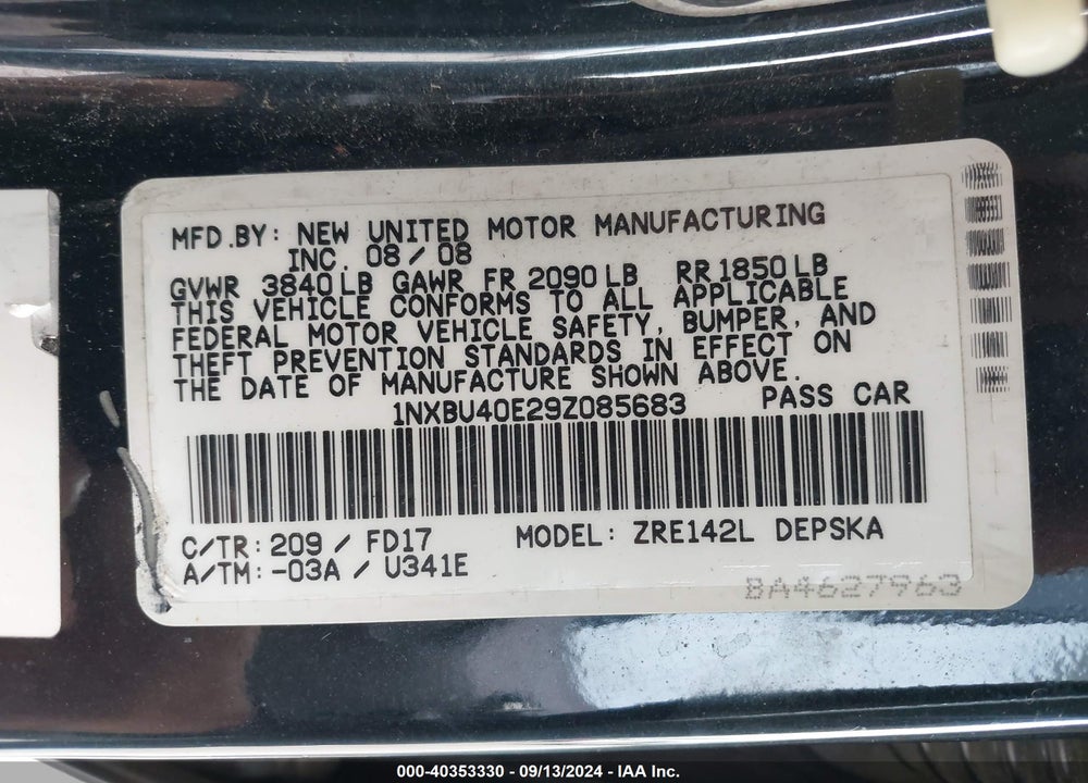 2009 TOYOTA COROLLA S VIN: 1NXBU40E29Z085683