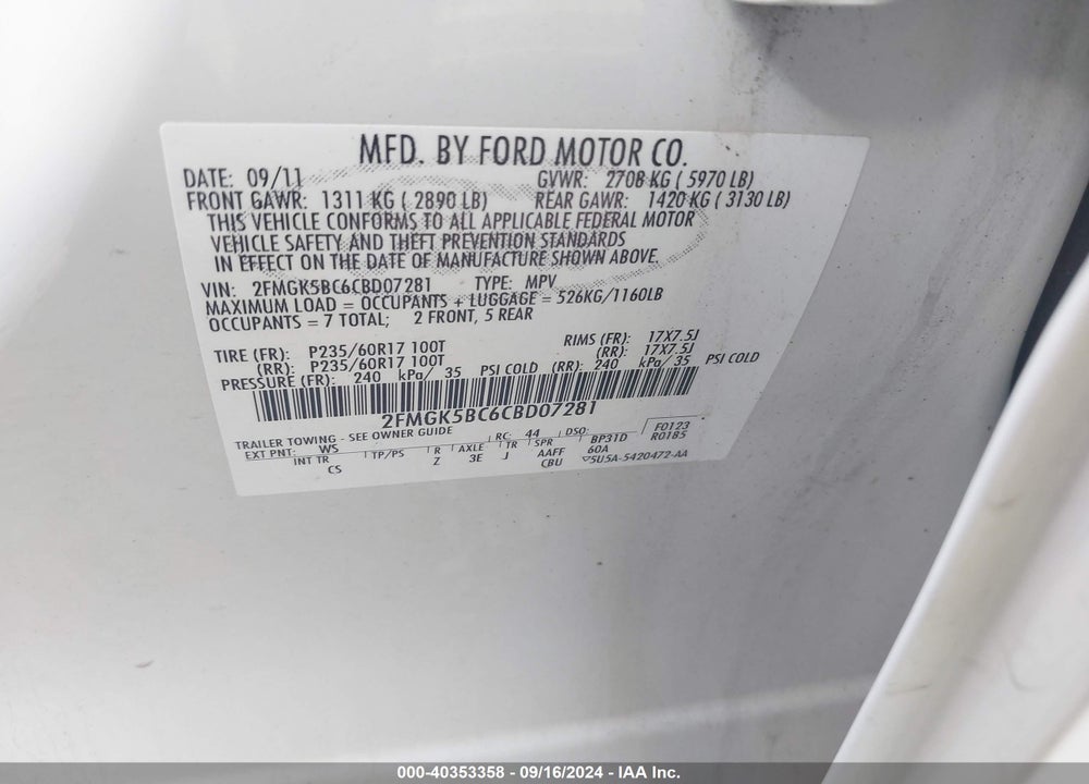 2012 FORD FLEX SE VIN: 2FMGK5BC6CBD07281