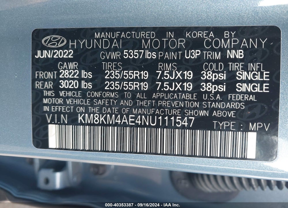 2022 HYUNDAI IONIQ 5 SE VIN: KM8KM4AE4NU111547