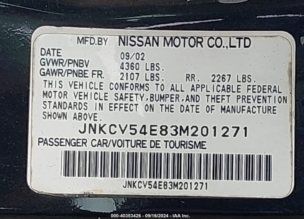 2003 INFINITI G35 BASE W/LEATHER VIN: JNKCV54E83M201271