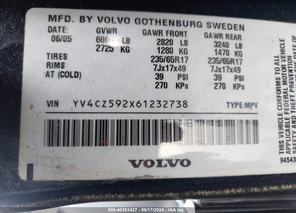 2006 VOLVO XC90 2.5T VIN: YV4CZ592X61232738