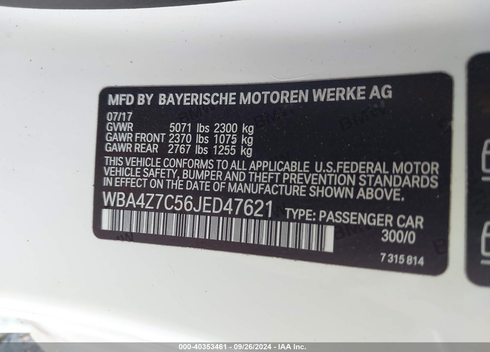 2018 BMW 440I XDRIVE VIN: WBA4Z7C56JED47621