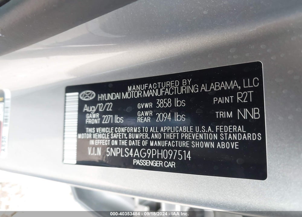 2023 HYUNDAI ELANTRA SEL VIN: 5NPLS4AG9PH097514