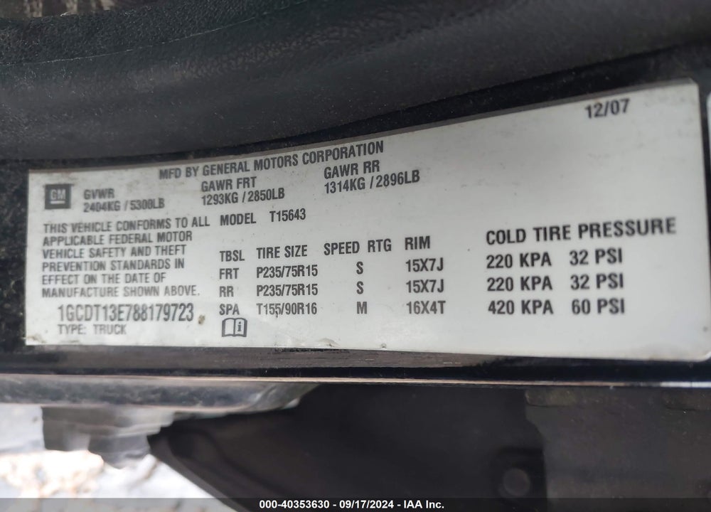2008 CHEVROLET COLORADO LT VIN: 1GCDT13E788179723
