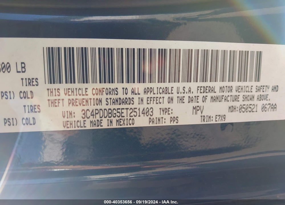 2014 DODGE JOURNEY SXT VIN: 3C4PDDBG5ET251403