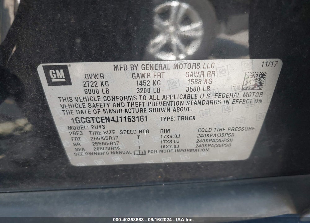 2018 CHEVROLET COLORADO LT VIN: 1GCGTCEN4J1163161