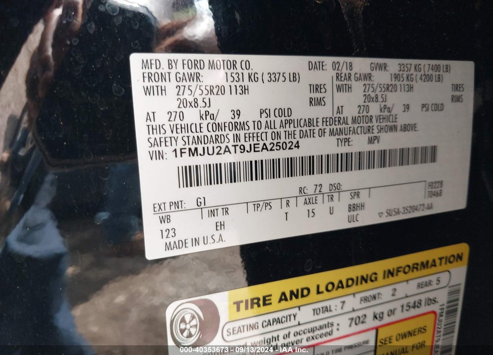2018 FORD EXPEDITION VIN: 1FMJU2AT9JEA25024