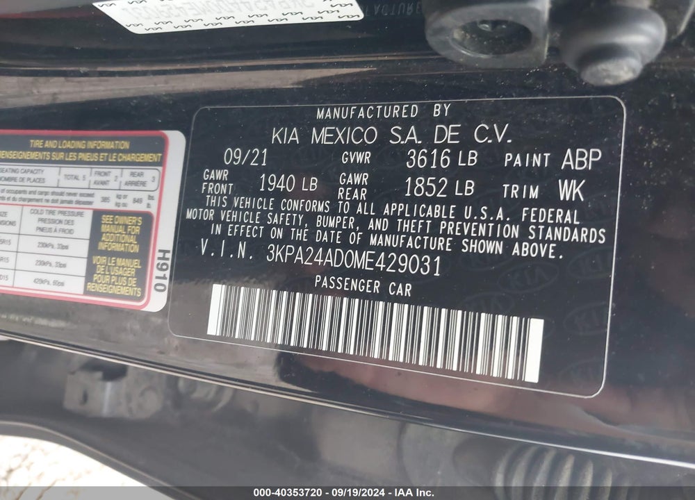 2021 KIA RIO LX VIN: 3KPA24AD0ME429031