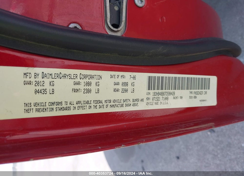 2007 DODGE CALIBER SXT VIN: 1B3HB48B67D590428