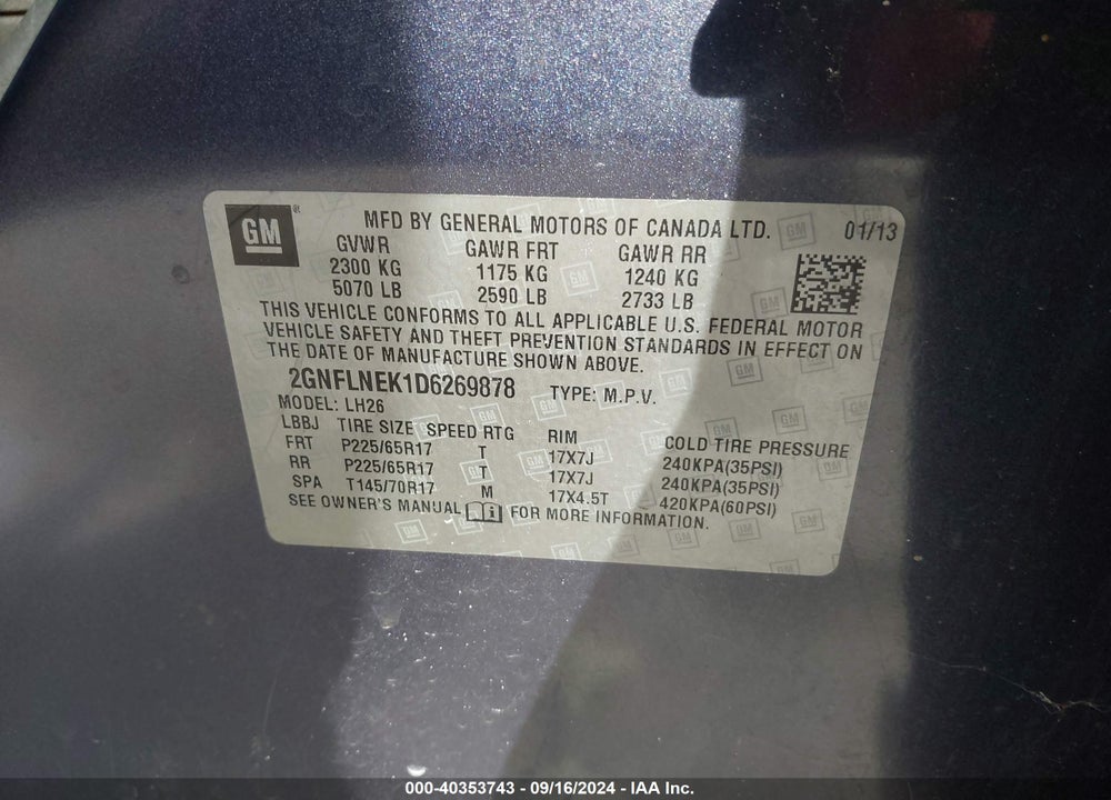 2013 CHEVROLET EQUINOX 2LT VIN: 2GNFLNEK1D6269878