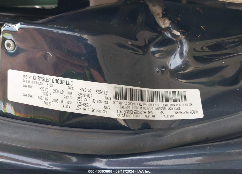 2014 DODGE GRAND CARAVAN SXT VIN: 2C4RDGCG2ER173738