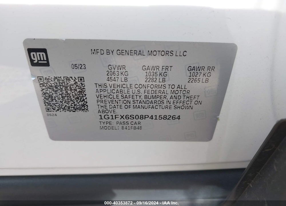 2023 CHEVROLET BOLT EV 2LT VIN: 1G1FX6S08P4158264