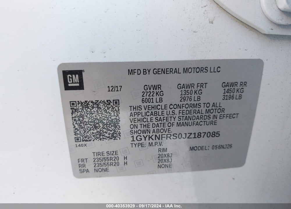 2018 CADILLAC XT5 PREMIUM LUXURY VIN: 1GYKNFRS0JZ187085