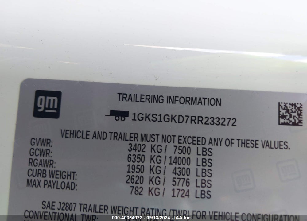 2024 GMC YUKON XL 2WD SLT VIN: 1GKS1GKD7RR233272