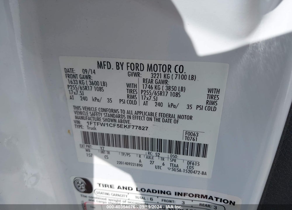2014 FORD F-150 XL VIN: 1FTFW1CF5EKF77827