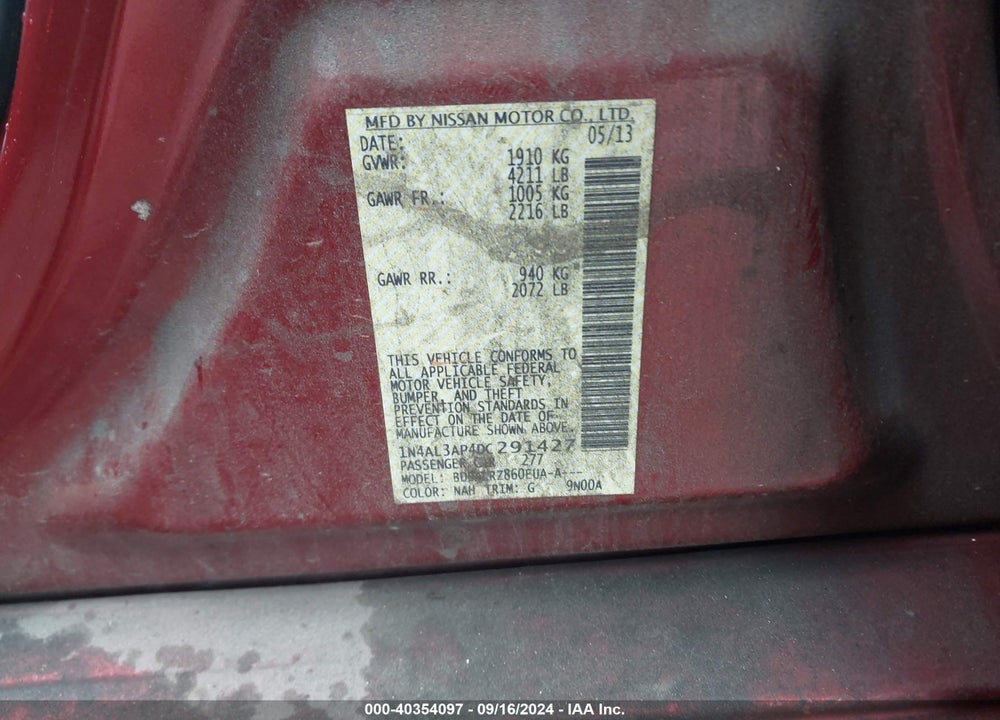 2013 NISSAN ALTIMA 2.5 S VIN: 1N4AL3AP4DC291427
