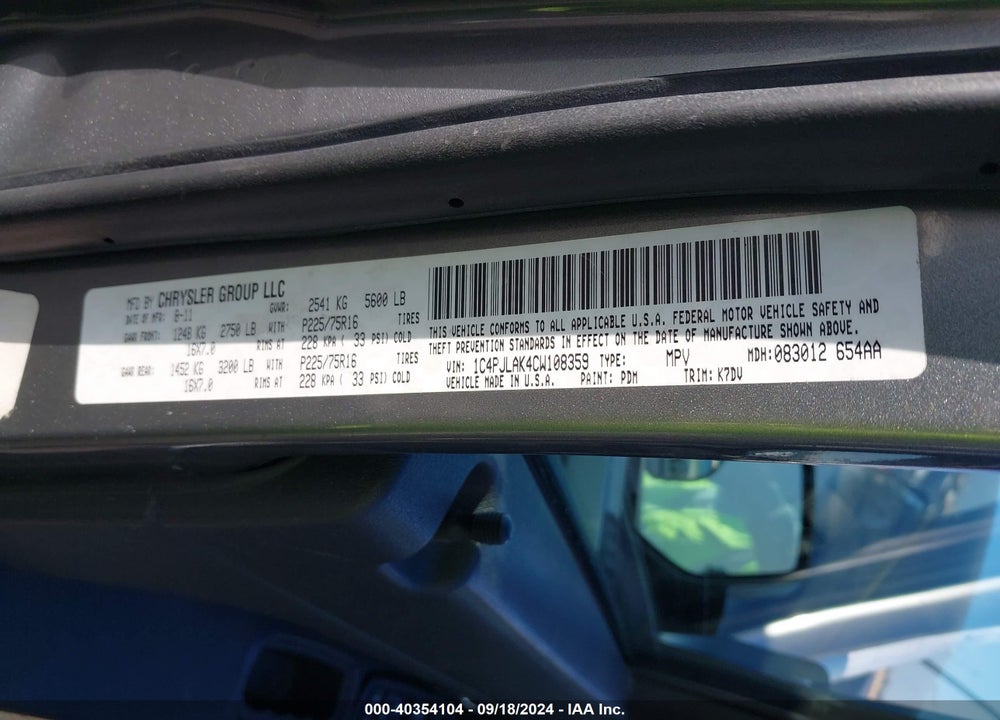 2012 JEEP LIBERTY SPORT VIN: 1C4PJLAK4CW108359