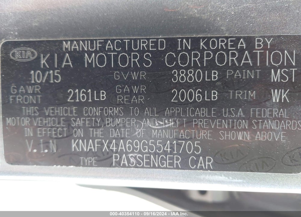 2016 KIA FORTE LX VIN: KNAFX4A69G5541705