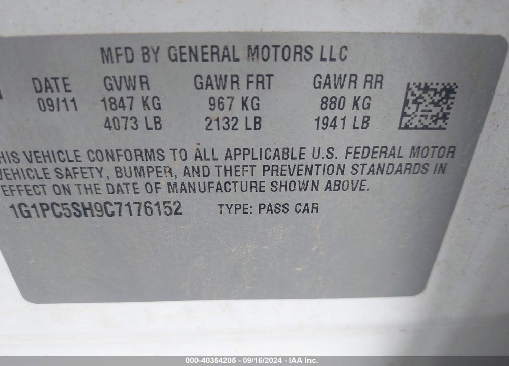 2012 CHEVROLET CRUZE LS VIN: 1G1PC5SH9C7176152