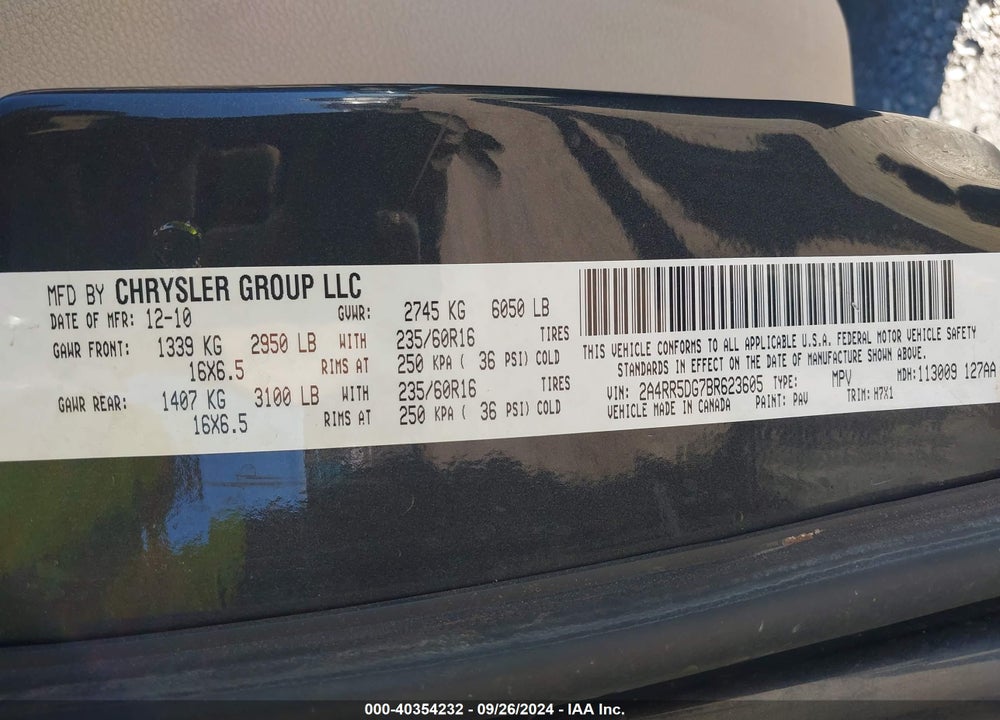 2011 CHRYSLER TOWN & COUNTRY TOURING VIN: 2A4RR5DG7BR623605