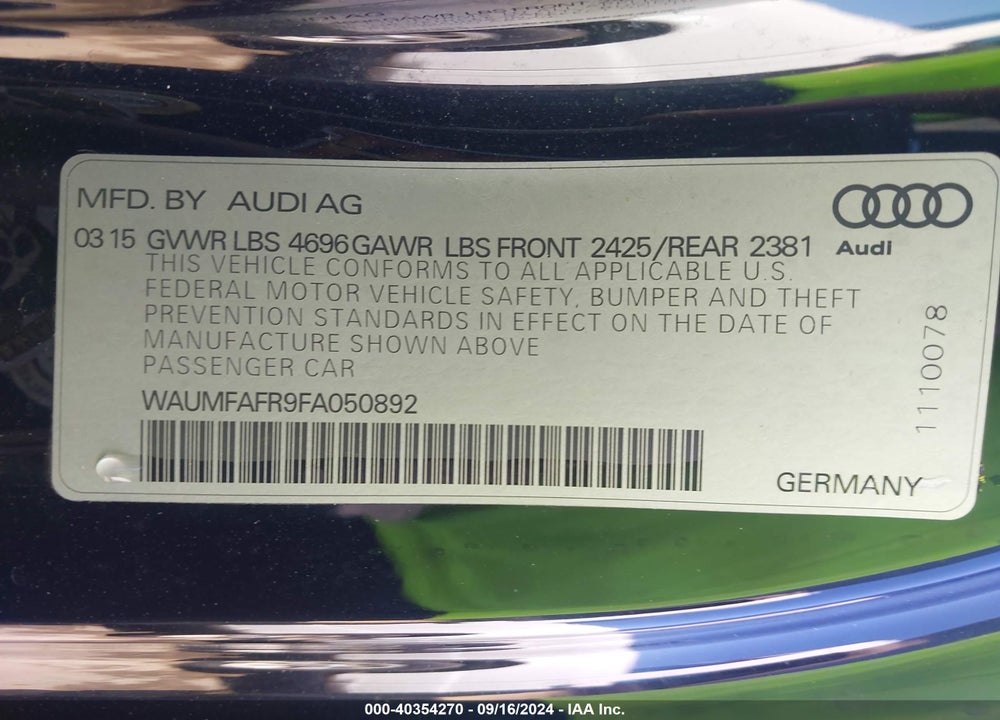 2015 AUDI A5 2.0T PREMIUM VIN: WAUMFAFR9FA050892