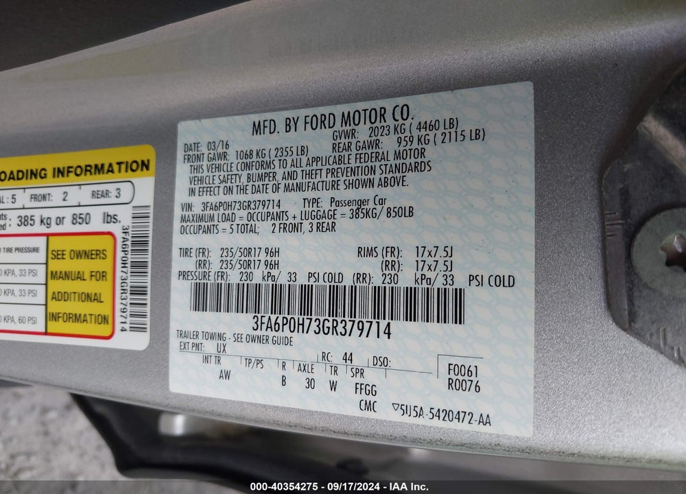 2016 FORD FUSION SE VIN: 3FA6P0H73GR379714